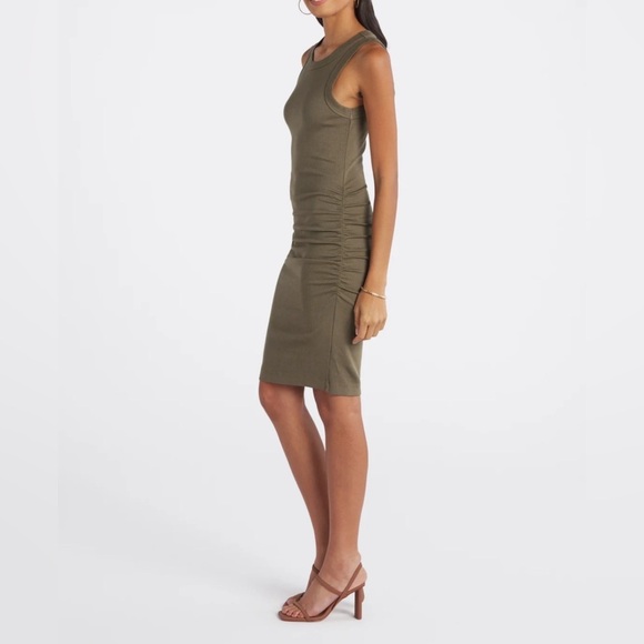 Michael Stars Racerback Sleeveless Ribbed Midi Dress Khaki Green Tan Neutral - Picture 3 of 10
